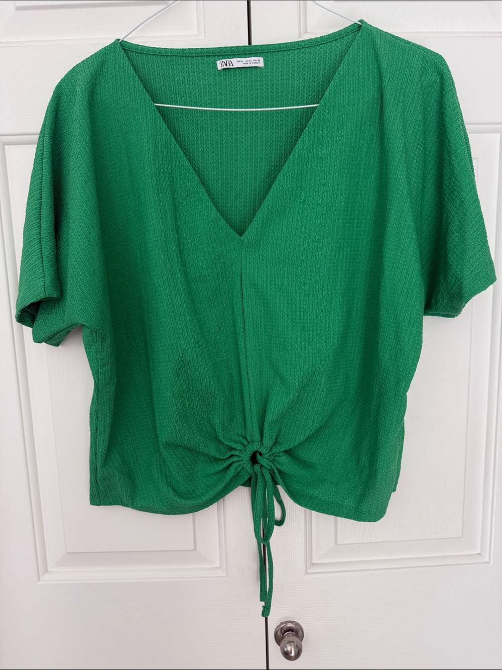 Zara Emerald Green V-Neck Tie-Front Crop Top
